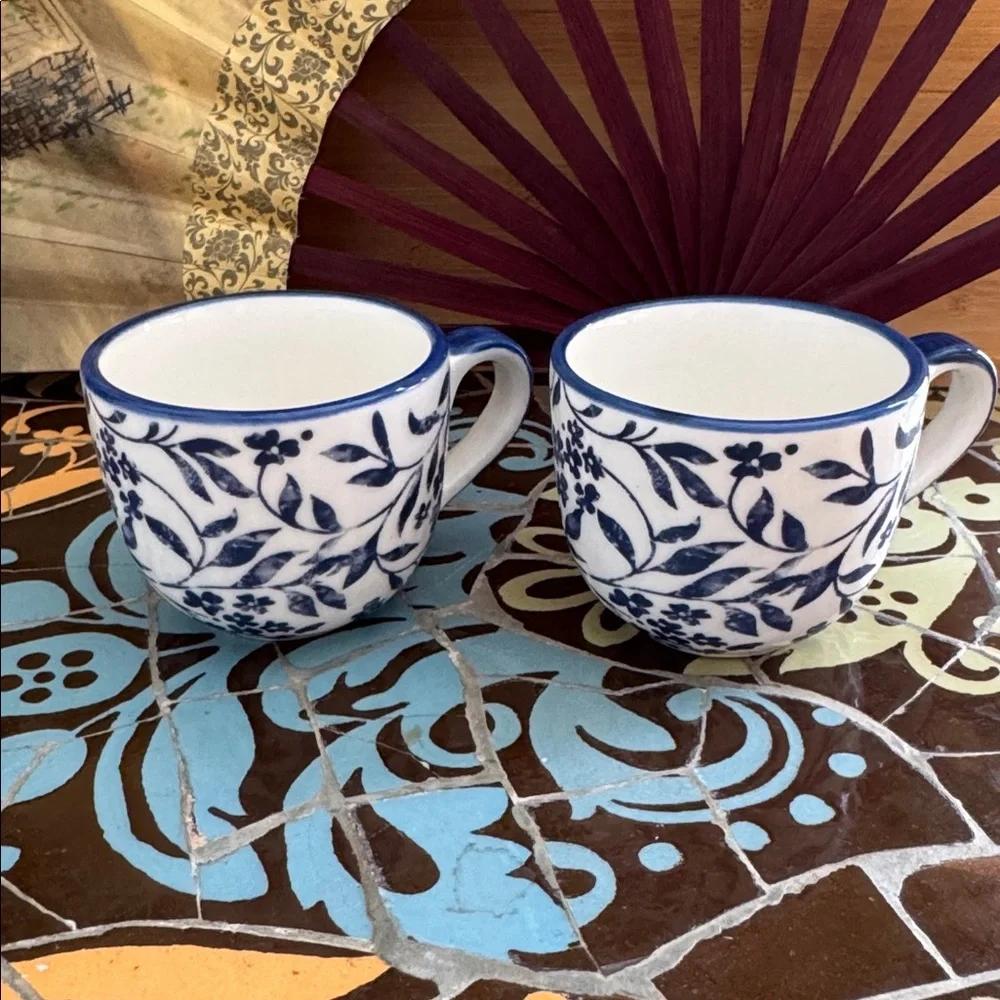 Sur La Table Blue Floral Demitas Cups Set of Two.